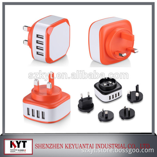 Hot Selling 22.5W 4 port interchangeable adapter with EU/UK/AU/US/KR wall plugs